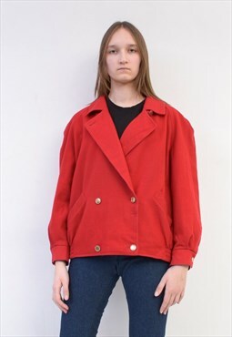 Vintage Women's M Red Wool Bomber Jacket Double Breasted