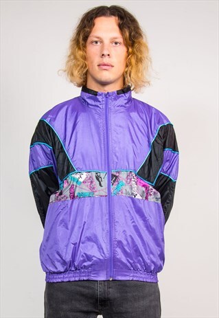 VINTAGE 90'S PURPLE FESTIVAL TRACKSUIT SHELL SUIT JACKET