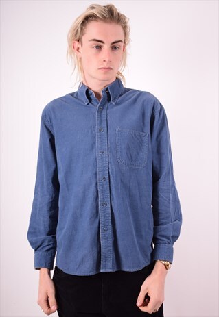 MENS VINTAGE CORDUROY SHIRT SMALL BLUE 90S
