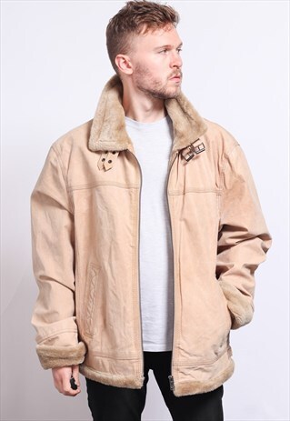 VINTAGE LEATHER AVIATOR FLEECE JACKET