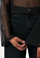 MESHED BLACK LONG SLEEVED POLO TOP
