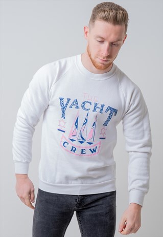 VINTAGE YACHT GRAPHIC SWEATSHIRT WHITE SMALL