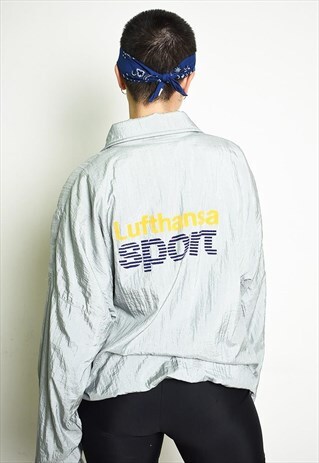 90'S RETRO LUFTHANSA LOGO SPORTS SHELL BOMBER JACKET