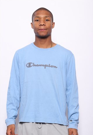 VINTAGE CHAMPION LONG SLEEVE T-SHIRT LIGHT BLUE