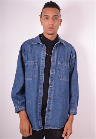 MENS VINTAGE DENIM SHIRT LARGE BLUE 90S