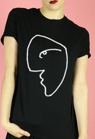 FACE ART PRINT LINE DRAWING T-SHIRT TOP PICASSO GRAPHIC TEE