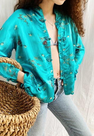 VINTAGE 90S SATIN EASTERN HAUTE BOHEME KIMONO BLOUSE TOP