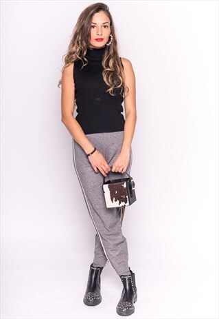 GREY SOFT KNIT JOGGING BOTTOMS WITH SIDE STRIPES