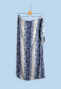 MISTRAL 90's Wrap Skirt Beach Sarong Summer Tie Skirt Blue