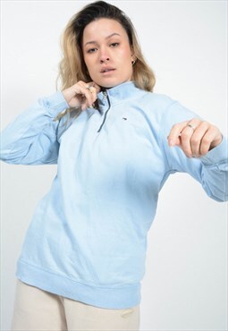 Vintage 90s Tommy Hilfiger Sweatshirt Blue 1/4 Zip Size M