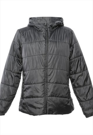 BEYOND RETRO VINTAGE HOODED BLACK PUFFER JACKET - L