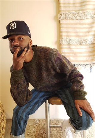 VINTAGE 80S 90S ITALIAN RUG PATTERN WOOL BLEND SWEATER