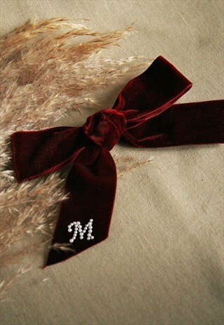 PERSONALISED VELVET INITIAL HAIR CLIP BOW - BURGUNDY