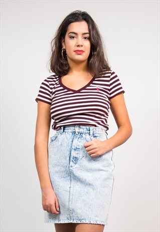 90'S VINTAGE MAROON STRIPE RALPH LAUREN T-SHIRT