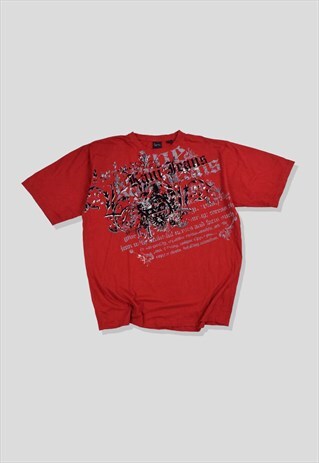 Vintage 00s Karl Kane Graphic Print T-Shirt in Red
