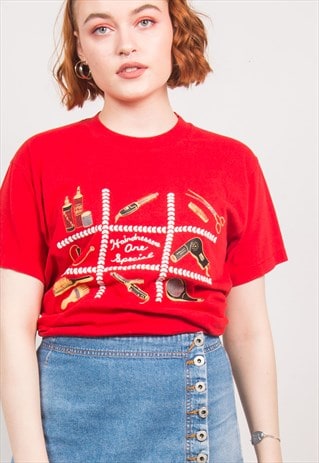 VINTAGE 90'S RED HAIRDRESSER PRINT T-SHIRT