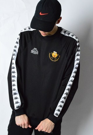 VINTAGE 80S BLACK KAPPA SPORTS SWEATSHIRT WITH POCKETS