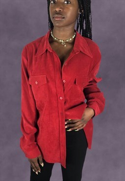 Vintage 90s Suede Like Collar Shirt in Red