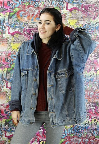VINTAGE 80S DARK BLUE BLANKET LINED DENIM JACKET. UNISEX.