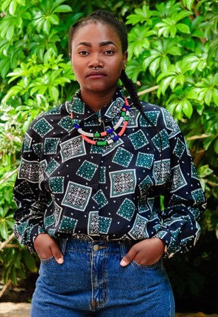 1980S ABSTRACT PRINT LONG SLEEVE BUTTON DOWN