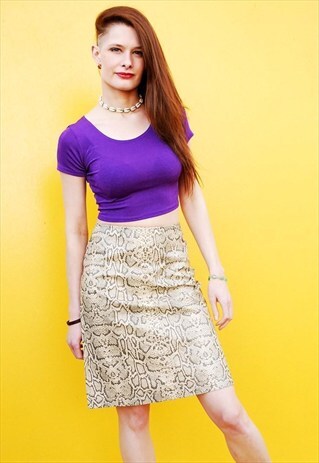 90'S RETRO SNAKESKIN PATTERN FAUX LEATHER MIDI SKIRT