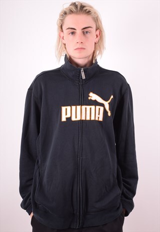 PUMA MENS VINTAGE TRACKSUIT TOP JACKET XL BLACK 90S