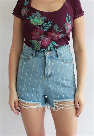 BLUE DENIM DIAMONTE SHORTS