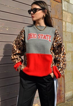 Y2K vintage reworked USA Ohio State leopard red sweatshirt