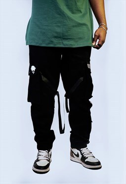 Black double strapped cargo pant