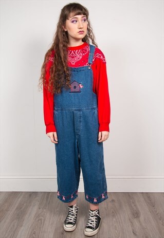 VINTAGE DENIM USA EMBROIDERED DUNGAREES