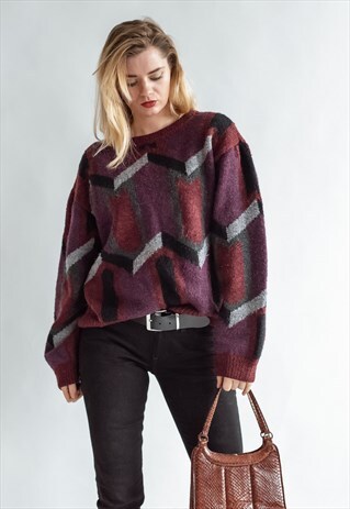 VINTAGE 90S GRUNGE WOOL JUMPER IN PURPLE