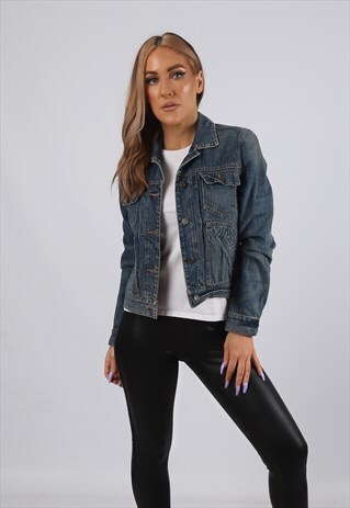 VINTAGE DENIM JACKET FITTED UK 10 S (9BFP)