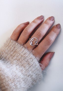 Minimal Women's Face Silver Adjustable Ring