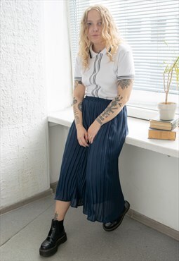 Vintage 80's Navy Pleated Midi Skirt