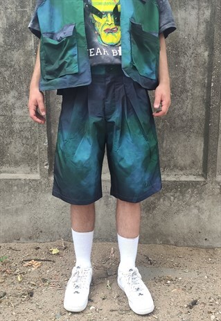 CARGO TIE-DYE UTILITY SHORTS GRADIENT CROPPED OVERALLS GREEN