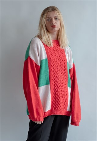 VINTAGE 80S HIPSTER COLOURBLOCK JUMPER