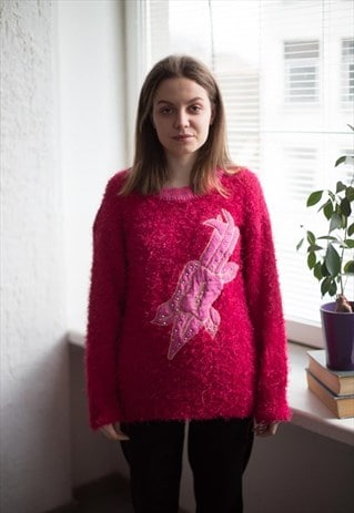 VINTAGE 80'S PINK FRINGE JUMPER