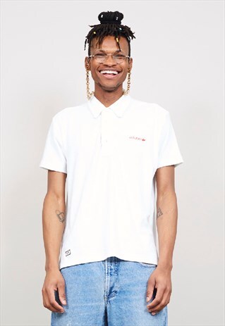 VINTAGE 70'S ADIDAS WHITE TOWELLING POLO T-SHIRT