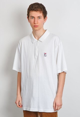 VINTAGE 90'S FILA LOGO WHITE ZIP UP POLO T-SHIRT