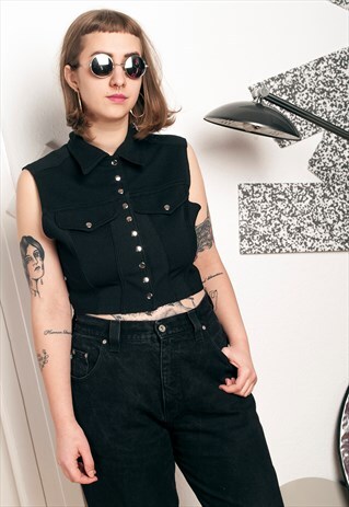 90S VINTAGE BUTTON UP CROP TOP