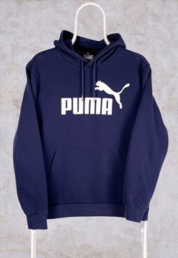 Vintage Puma Hoodie Spell Out Logo Blue Small