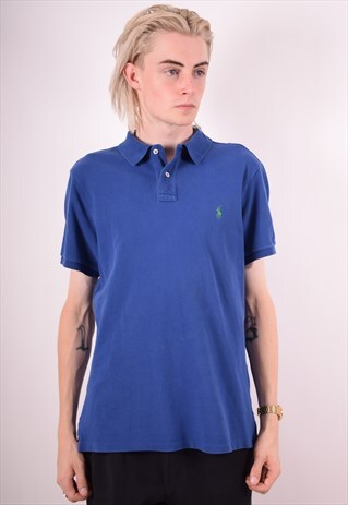 POLO RALPH LAUREN MENS VINTAGE POLO SHIRT LARGE BLUE 90S