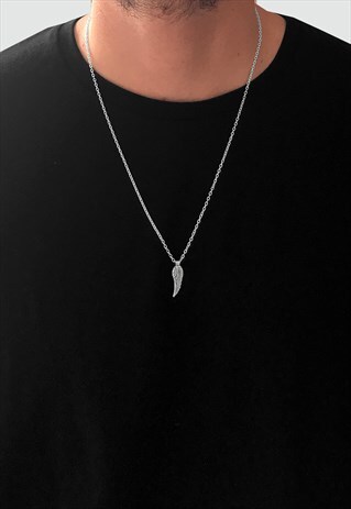 20" FEATHER PENDANT NECKLACE CHAIN - SILVER