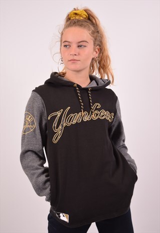 VINTAGE MAJESTIC NY YANKEES HOODIE JUMPER BLACK