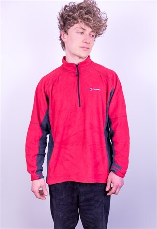VINTAGE BERGHAUS FLEECE SWEATSHIRT 1/4 ZIP RED XL