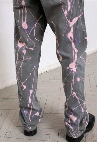 VINTAGE REWORKED JEANS TIE DYE BLEACH ACID WASH PINK KHAKI