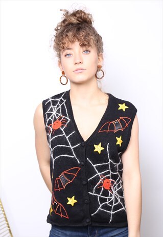 VINTAGE 90S HALLOWEEN SPIDER JUMPER WAISTCOAT