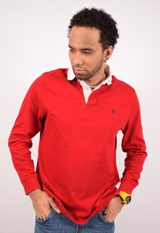 VINTAGE POLO RALPH LAUREN RUGBY POLO SHIRT LONG SLEEVE RED