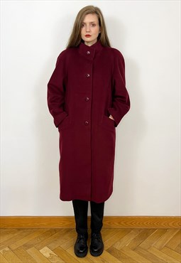 Vintage Burgundy Red Wool Long Oversized wool winter coat