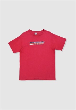 VINTAGE 00S STUSSY SPELLOUT LOGO SINGLE-STITCH T-SHIRT RED